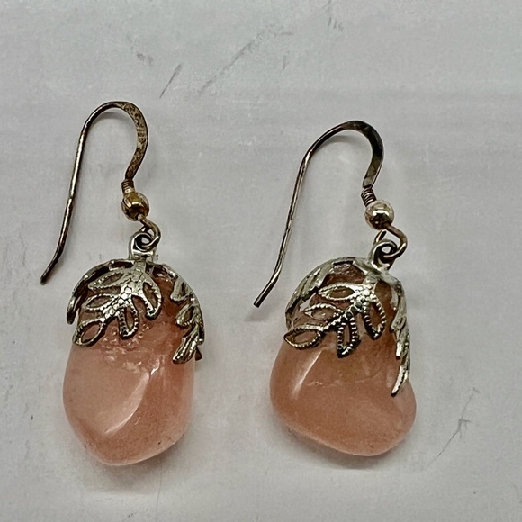 Vintage Rose Quartz with Silver Filagree Earrings for Pierced Ears - Picture 9 of 10